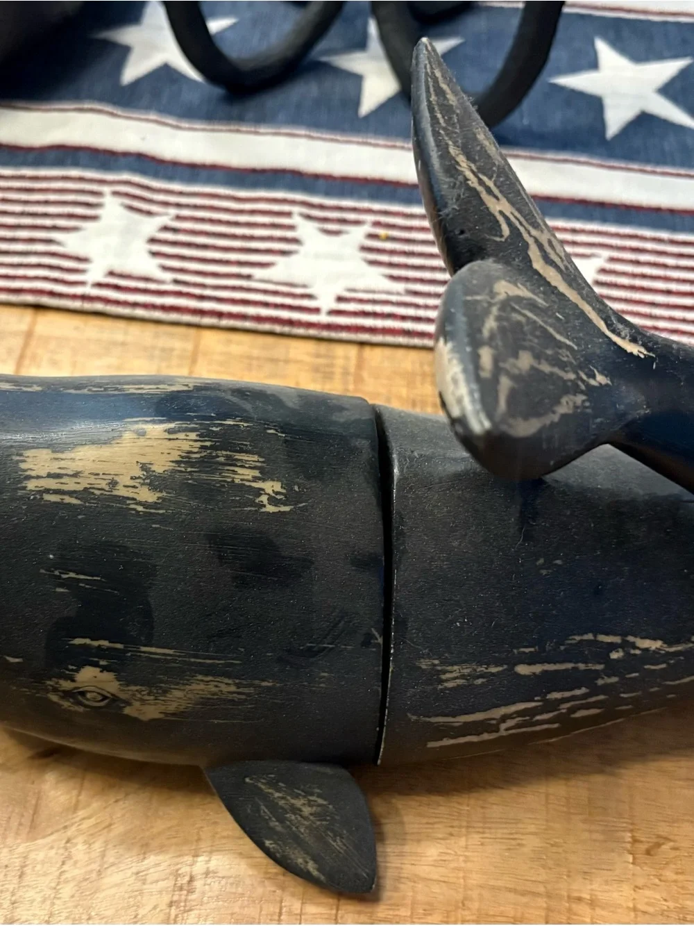 Wooden Whale bookends Sculpture in Distressed Navy